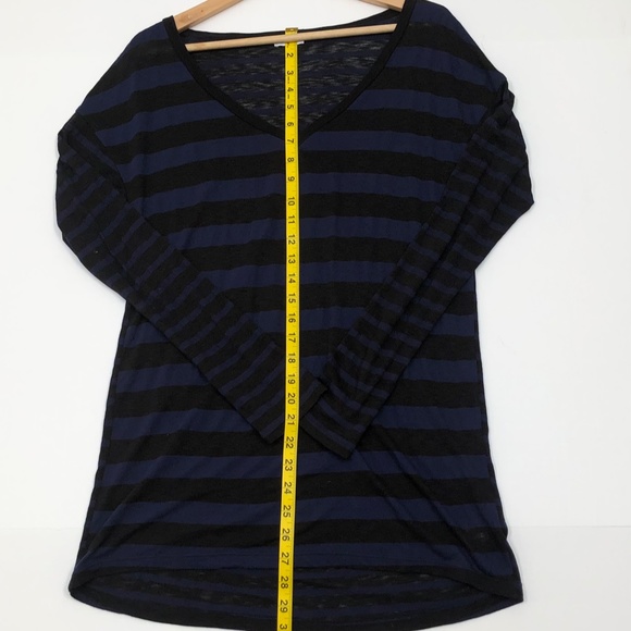 Splendid V-neck long sleeve tee black and nay stripes. Size S - Picture 3 of 6